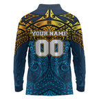 Personalized Gold Coast Titans Long Sleeve Polo Shirt Polynesian Tribal Pattern Style
