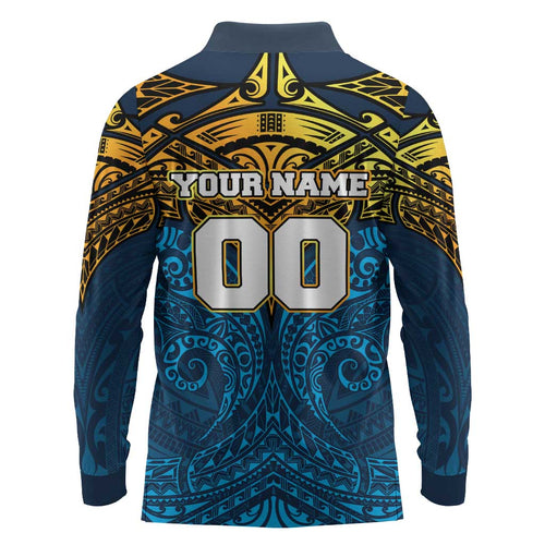Personalized Gold Coast Titans Long Sleeve Polo Shirt Polynesian Tribal Pattern Style