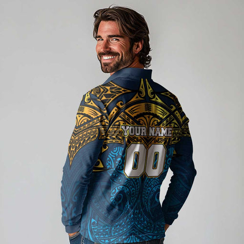 Personalized Gold Coast Titans Long Sleeve Polo Shirt Polynesian Tribal Pattern Style
