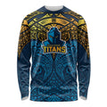 Personalized Gold Coast Titans Long Sleeve Shirt Polynesian Tribal Pattern Style