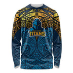 Personalized Gold Coast Titans Long Sleeve Shirt Polynesian Tribal Pattern Style