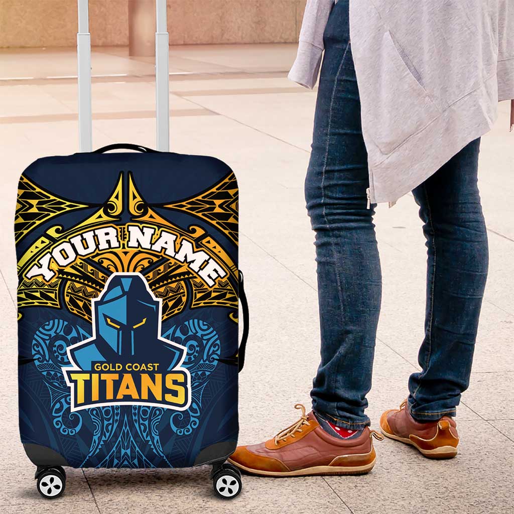 Personalized Gold Coast Titans Luggage Cover Polynesian Tribal Pattern Style