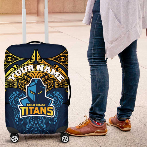 Personalized Gold Coast Titans Luggage Cover Polynesian Tribal Pattern Style