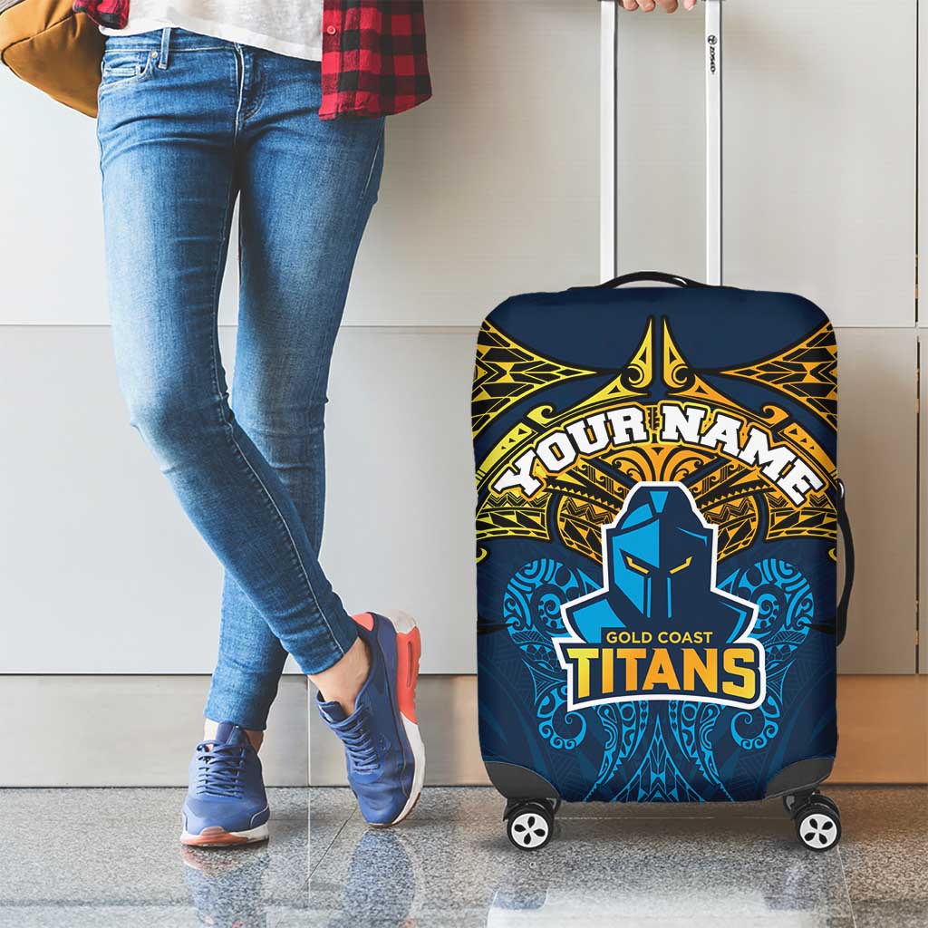 Personalized Gold Coast Titans Luggage Cover Polynesian Tribal Pattern Style
