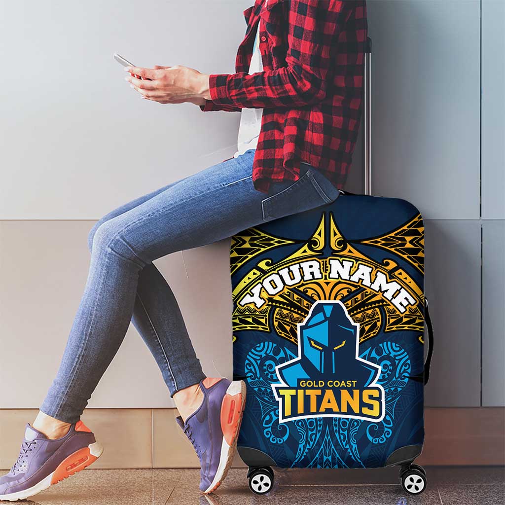 Personalized Gold Coast Titans Luggage Cover Polynesian Tribal Pattern Style