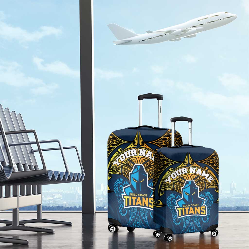 Personalized Gold Coast Titans Luggage Cover Polynesian Tribal Pattern Style