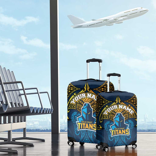Personalized Gold Coast Titans Luggage Cover Polynesian Tribal Pattern Style