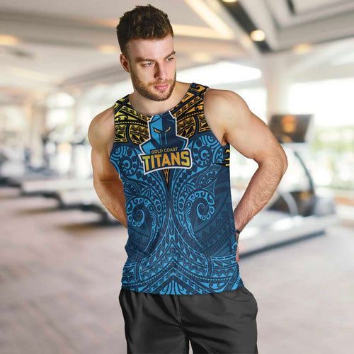 Personalized Gold Coast Titans Men Tank Top Polynesian Tribal Pattern Style