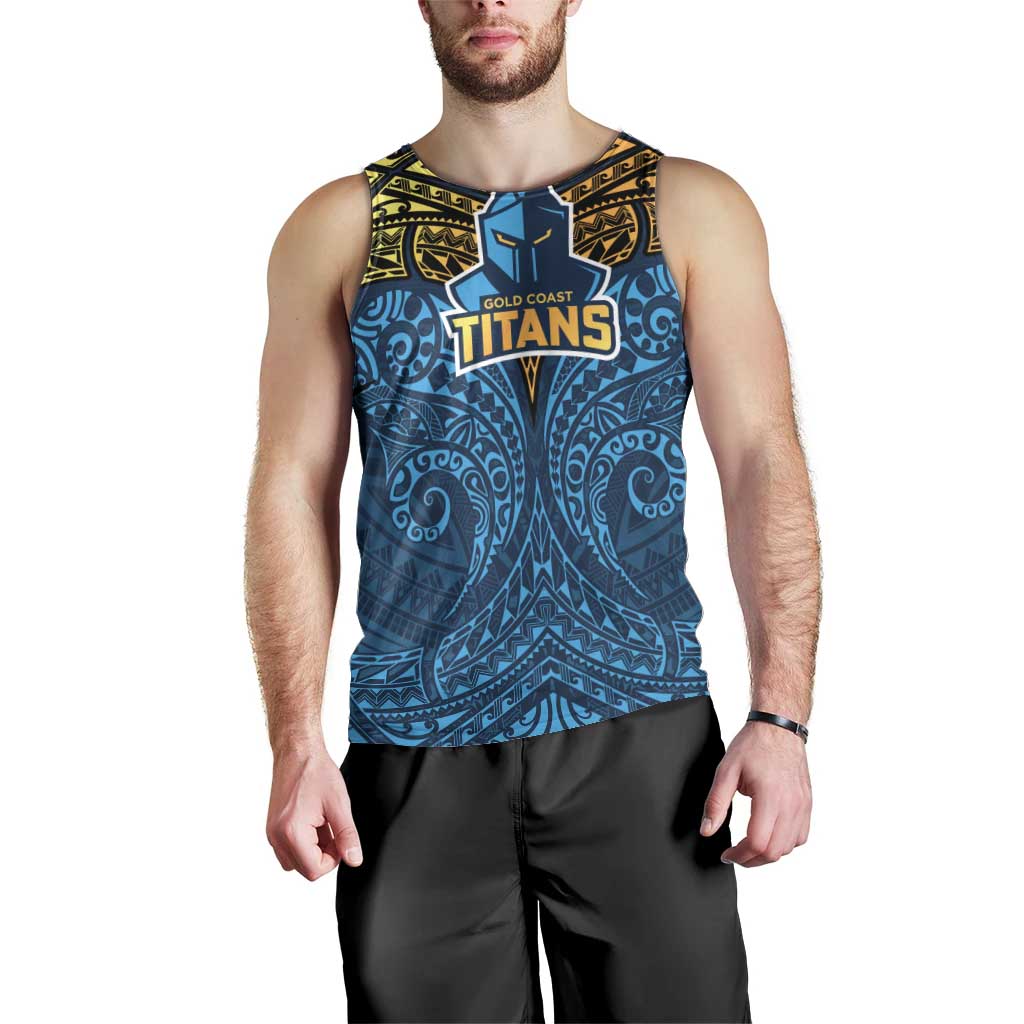Personalized Gold Coast Titans Men Tank Top Polynesian Tribal Pattern Style