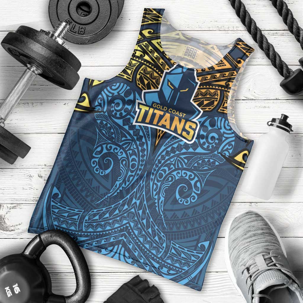 Personalized Gold Coast Titans Men Tank Top Polynesian Tribal Pattern Style