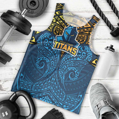 Personalized Gold Coast Titans Men Tank Top Polynesian Tribal Pattern Style