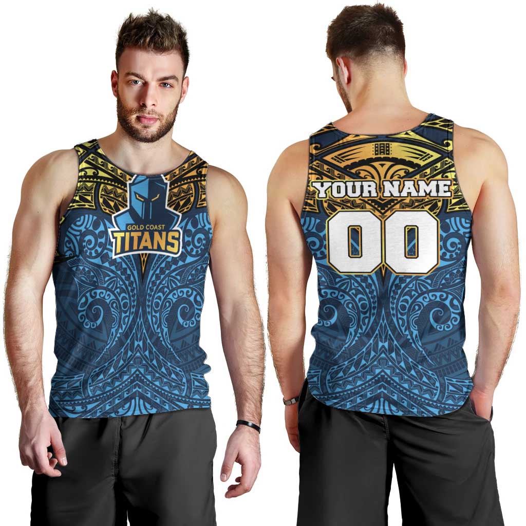 Personalized Gold Coast Titans Men Tank Top Polynesian Tribal Pattern Style