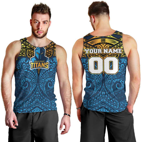 Personalized Gold Coast Titans Men Tank Top Polynesian Tribal Pattern Style