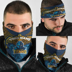 Personalized Gold Coast Titans Neck Gaiter Polynesian Tribal Pattern Style