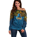 Personalized Gold Coast Titans Off Shoulder Sweater Polynesian Tribal Pattern Style