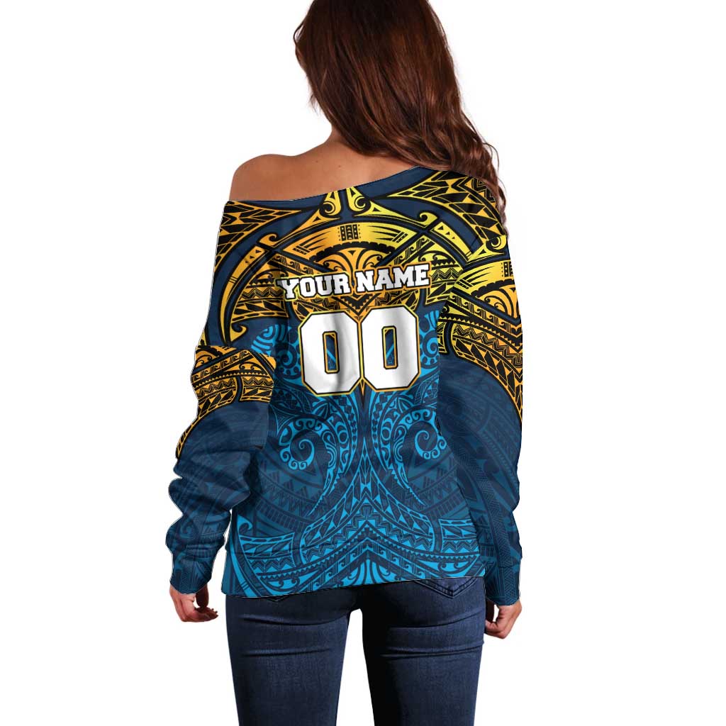 Personalized Gold Coast Titans Off Shoulder Sweater Polynesian Tribal Pattern Style