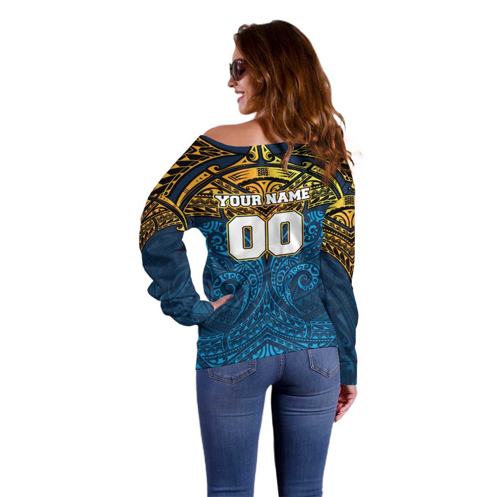 Personalized Gold Coast Titans Off Shoulder Sweater Polynesian Tribal Pattern Style