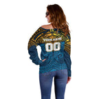 Personalized Gold Coast Titans Off Shoulder Sweater Polynesian Tribal Pattern Style