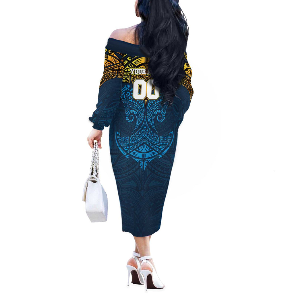 Personalized Gold Coast Titans Off The Shoulder Long Sleeve Dress Polynesian Tribal Pattern Style