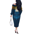 Personalized Gold Coast Titans Off The Shoulder Long Sleeve Dress Polynesian Tribal Pattern Style