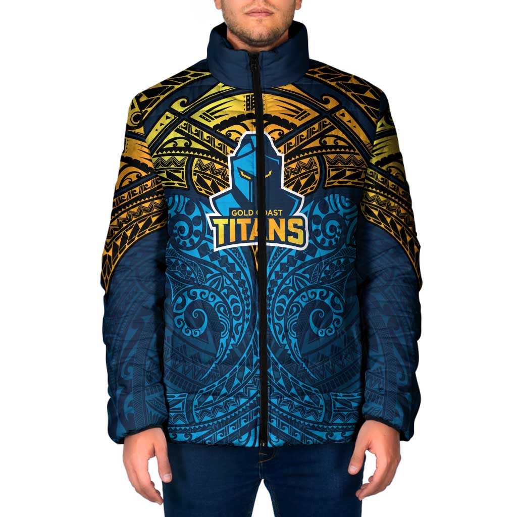 Personalized Gold Coast Titans Padded Jacket Polynesian Tribal Pattern Style