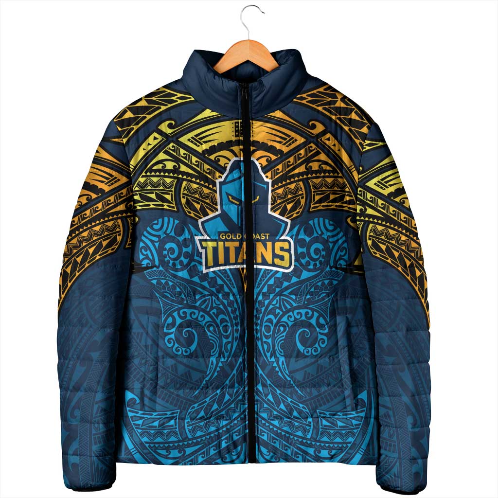Personalized Gold Coast Titans Padded Jacket Polynesian Tribal Pattern Style