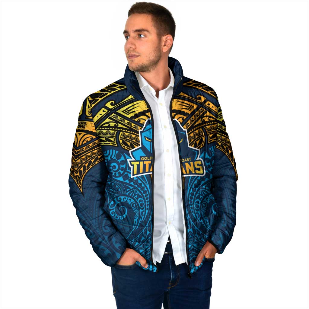 Personalized Gold Coast Titans Padded Jacket Polynesian Tribal Pattern Style
