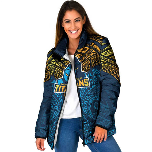 Personalized Gold Coast Titans Padded Jacket Polynesian Tribal Pattern Style