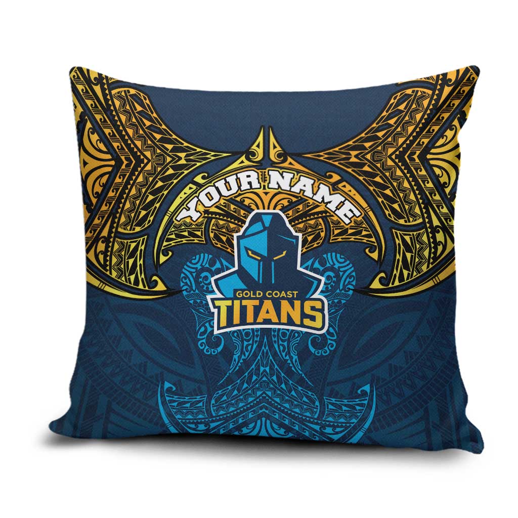 Personalized Gold Coast Titans Pillow Cover Polynesian Tribal Pattern Style