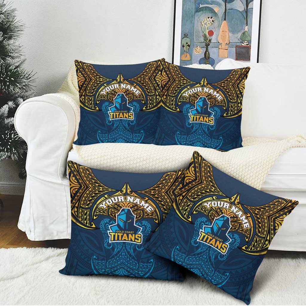 Personalized Gold Coast Titans Pillow Cover Polynesian Tribal Pattern Style