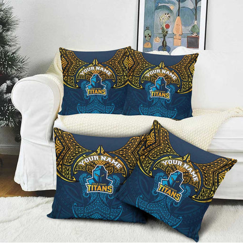 Personalized Gold Coast Titans Pillow Cover Polynesian Tribal Pattern Style