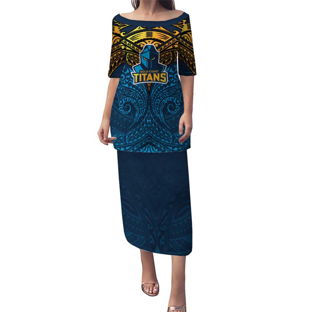 Personalized Gold Coast Titans Puletasi Polynesian Tribal Pattern Style