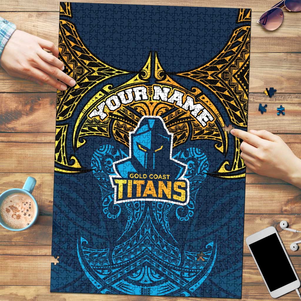 Personalized Gold Coast Titans Puzzle Polynesian Tribal Pattern Style