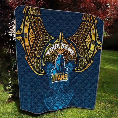 Personalized Gold Coast Titans Quilt Polynesian Tribal Pattern Style