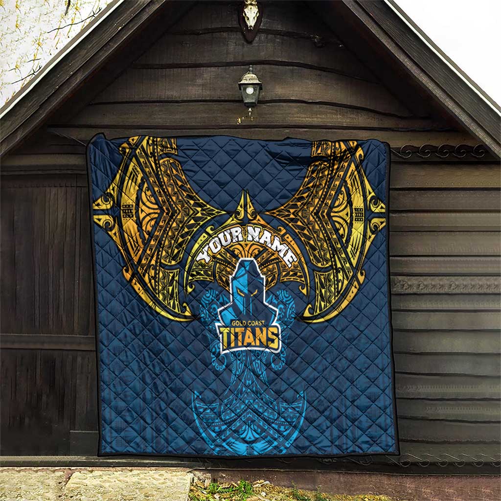 Personalized Gold Coast Titans Quilt Polynesian Tribal Pattern Style