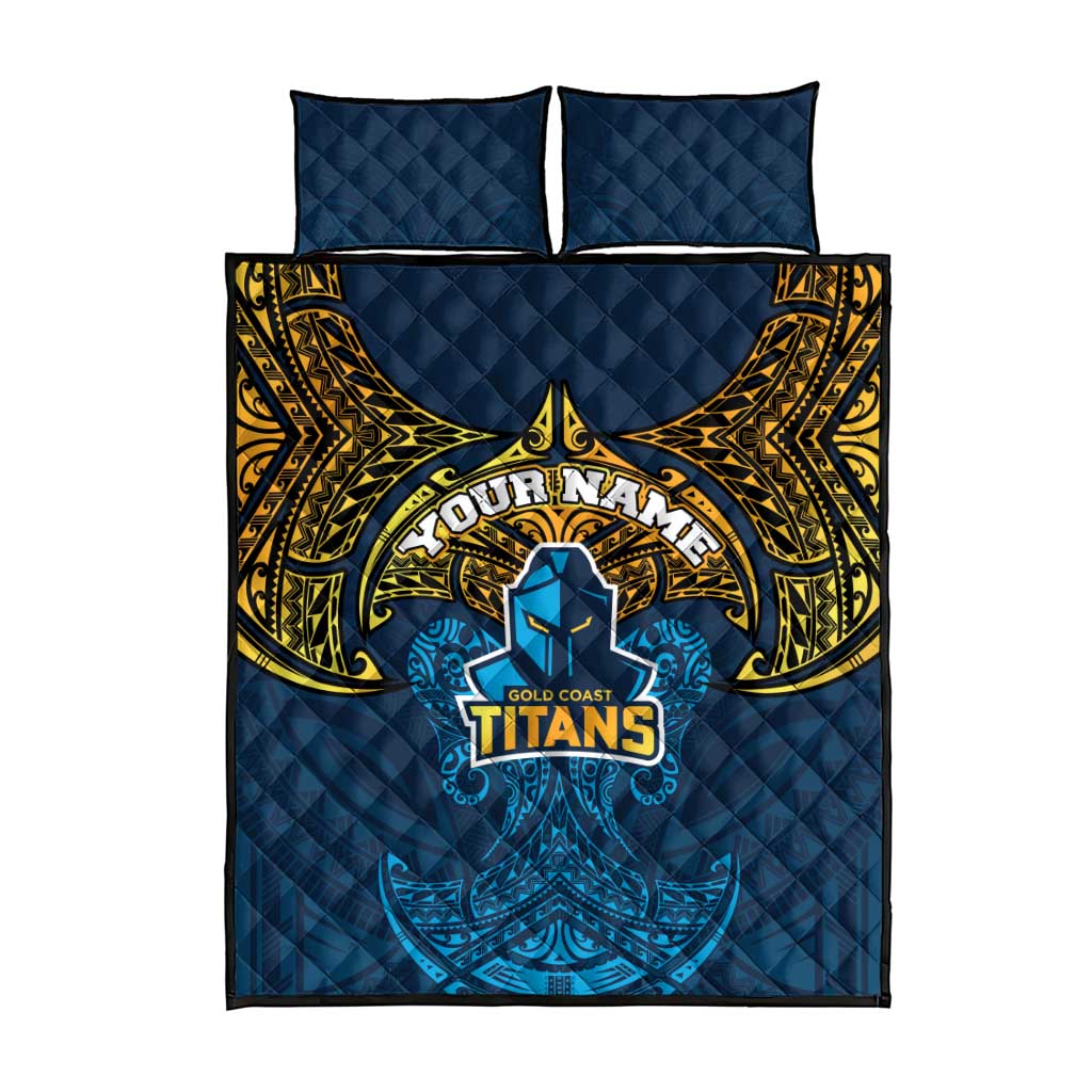 Personalized Gold Coast Titans Quilt Bed Set Polynesian Tribal Pattern Style