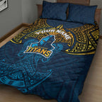 Personalized Gold Coast Titans Quilt Bed Set Polynesian Tribal Pattern Style