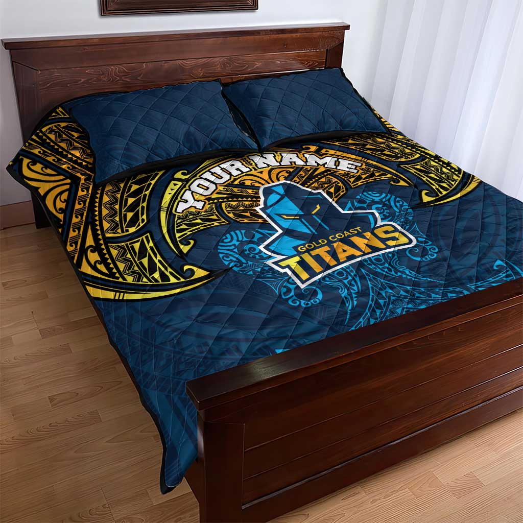 Personalized Gold Coast Titans Quilt Bed Set Polynesian Tribal Pattern Style
