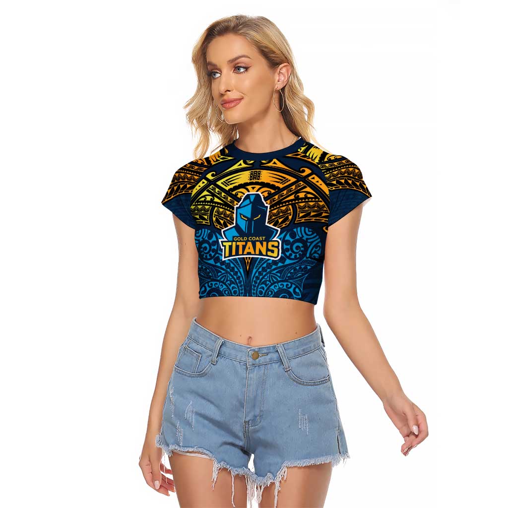 Personalized Gold Coast Titans Raglan Cropped T Shirt Polynesian Tribal Pattern Style