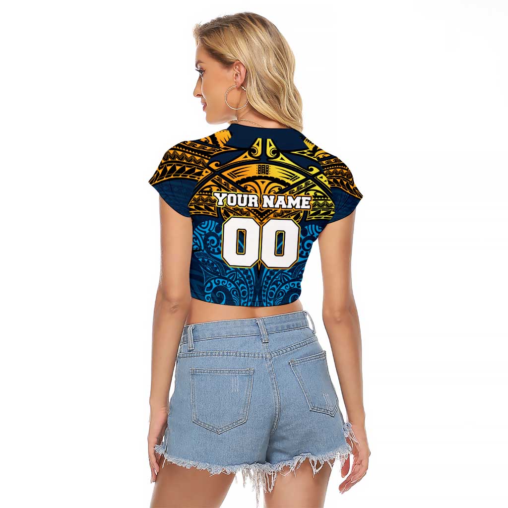 Personalized Gold Coast Titans Raglan Cropped T Shirt Polynesian Tribal Pattern Style