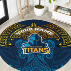 Personalized Gold Coast Titans Round Carpet Polynesian Tribal Pattern Style
