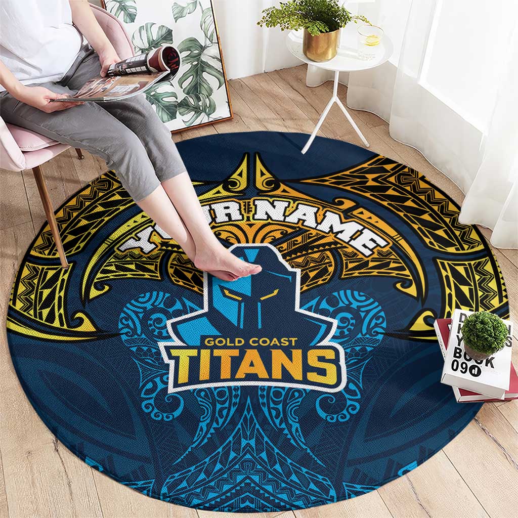 Personalized Gold Coast Titans Round Carpet Polynesian Tribal Pattern Style