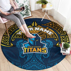 Personalized Gold Coast Titans Round Carpet Polynesian Tribal Pattern Style