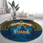Personalized Gold Coast Titans Round Carpet Polynesian Tribal Pattern Style