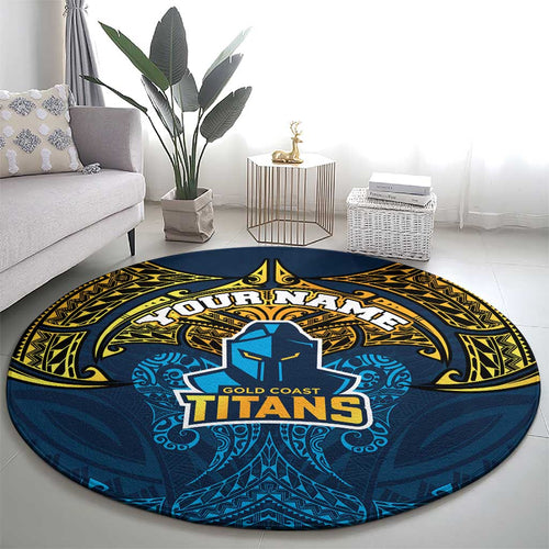 Personalized Gold Coast Titans Round Carpet Polynesian Tribal Pattern Style