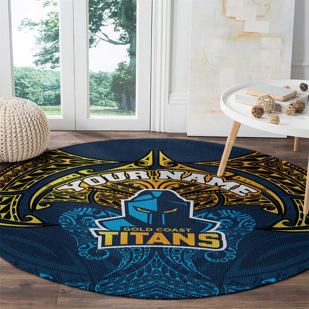 Personalized Gold Coast Titans Round Carpet Polynesian Tribal Pattern Style