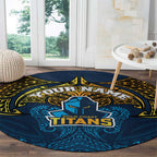 Personalized Gold Coast Titans Round Carpet Polynesian Tribal Pattern Style