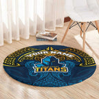 Personalized Gold Coast Titans Round Carpet Polynesian Tribal Pattern Style