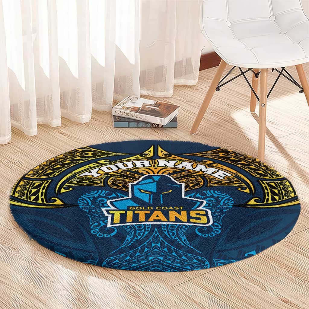 Personalized Gold Coast Titans Round Carpet Polynesian Tribal Pattern Style