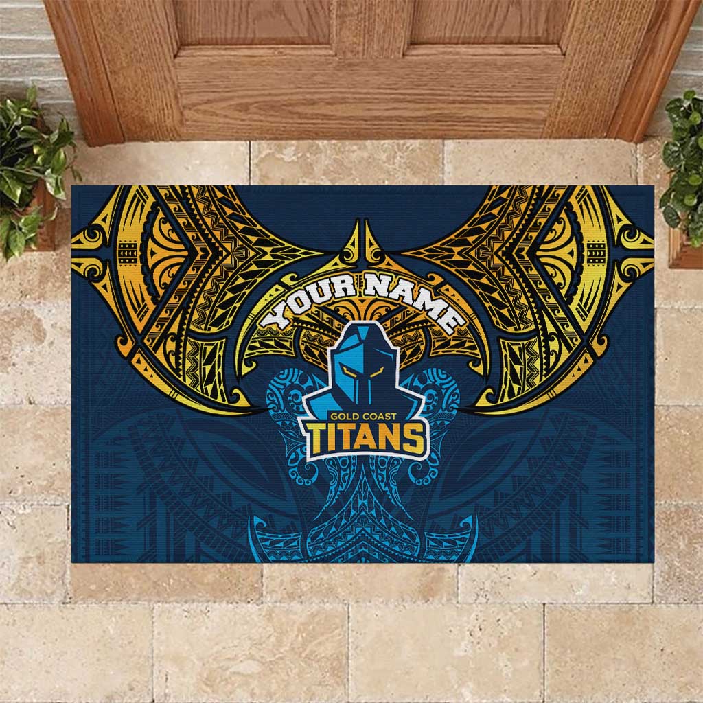 Personalized Gold Coast Titans Rubber Doormat Polynesian Tribal Pattern Style